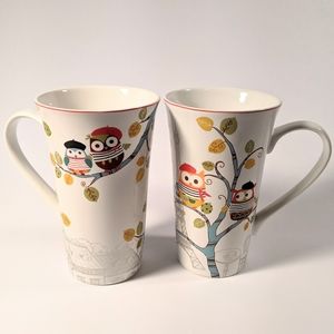 Fine china enchanted woods Paris owl coffee mugs
